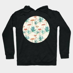 Flowering Succulent Pattern in Cream, Coral and Green Hoodie